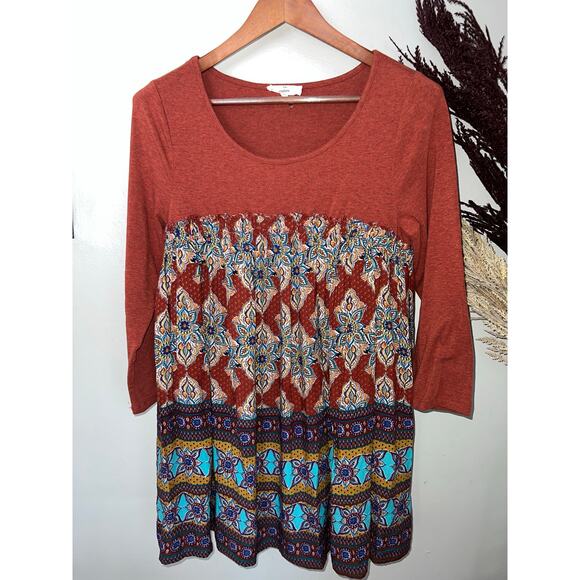 Entro size M empire waist dress short above knee long sleeve pullover boho EUC - Picture 1 of 7